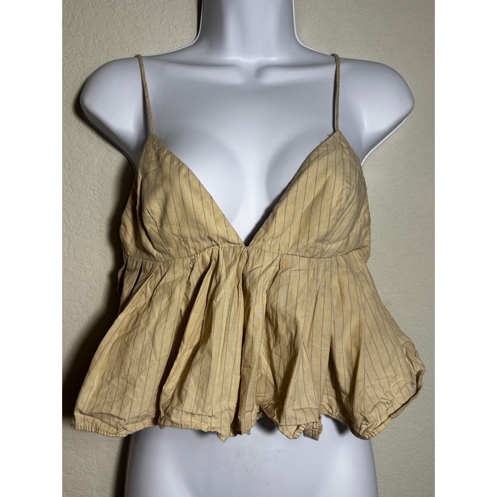 Zara cropped Cami Top Women's S Beige Striped Babydoll Y2K Boho academia